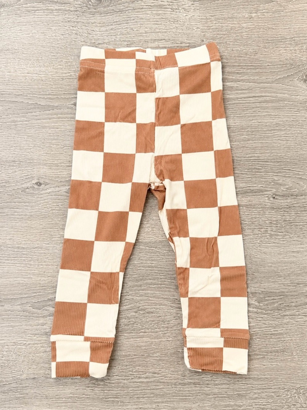 Rebel Bro Ribbed Bamboo Cream Rust Checkered Leggings 6-12M NWOT Boutique Baby